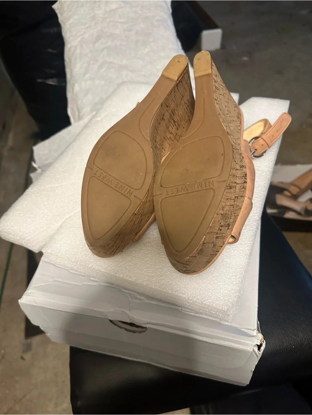 Nine West Tan Cork Wedge Slingback Sandals